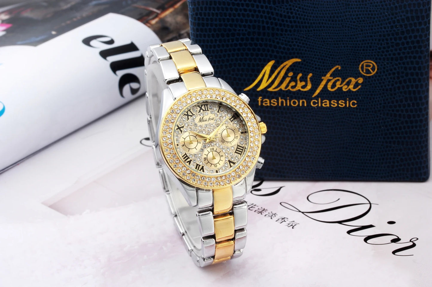 MISSFOX Women's Watch Shockproof Waterproof Luxury Ladies Metal Watch bracelets Rhinestone