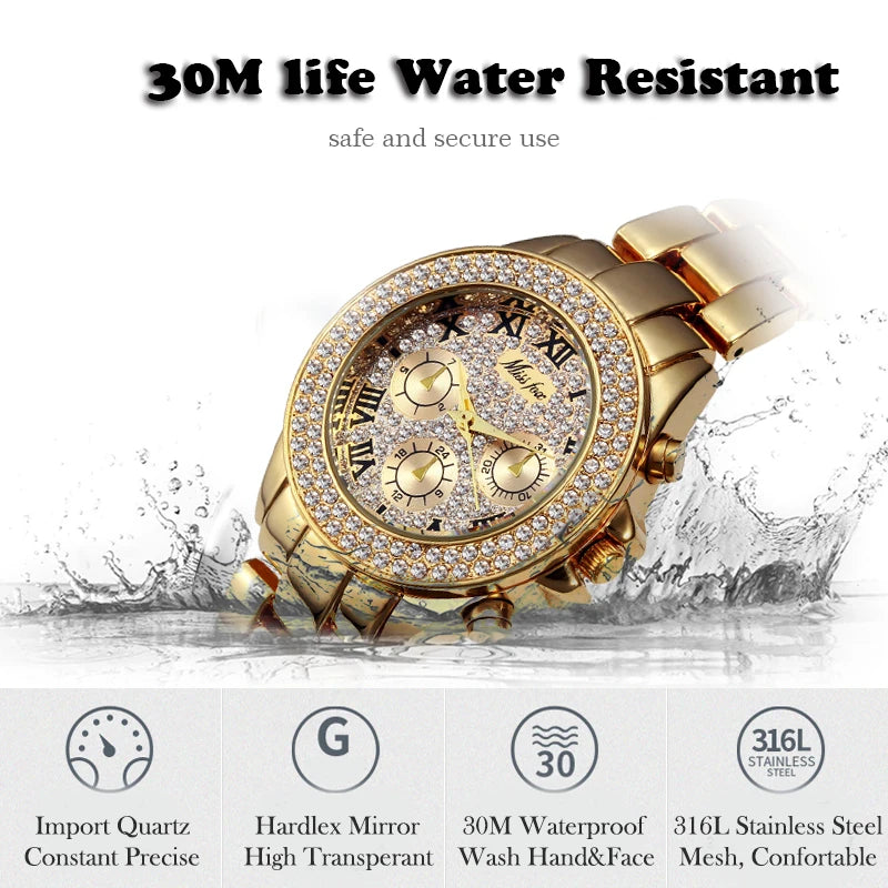 MISSFOX Women's Watch Shockproof Waterproof Luxury Ladies Metal Watch bracelets Rhinestone