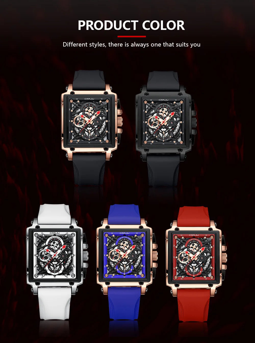 Fashion Sports Watches with Large Dial Unique Rectangular Hollow Design Quartz Wristwatches with Chronograph Auto Date