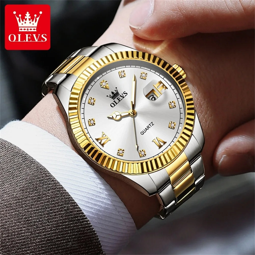 OLEVS 3623 Men's Waterproof Luminous Stainless steel Gold Watches Business Luxury Diamond Roman Scale