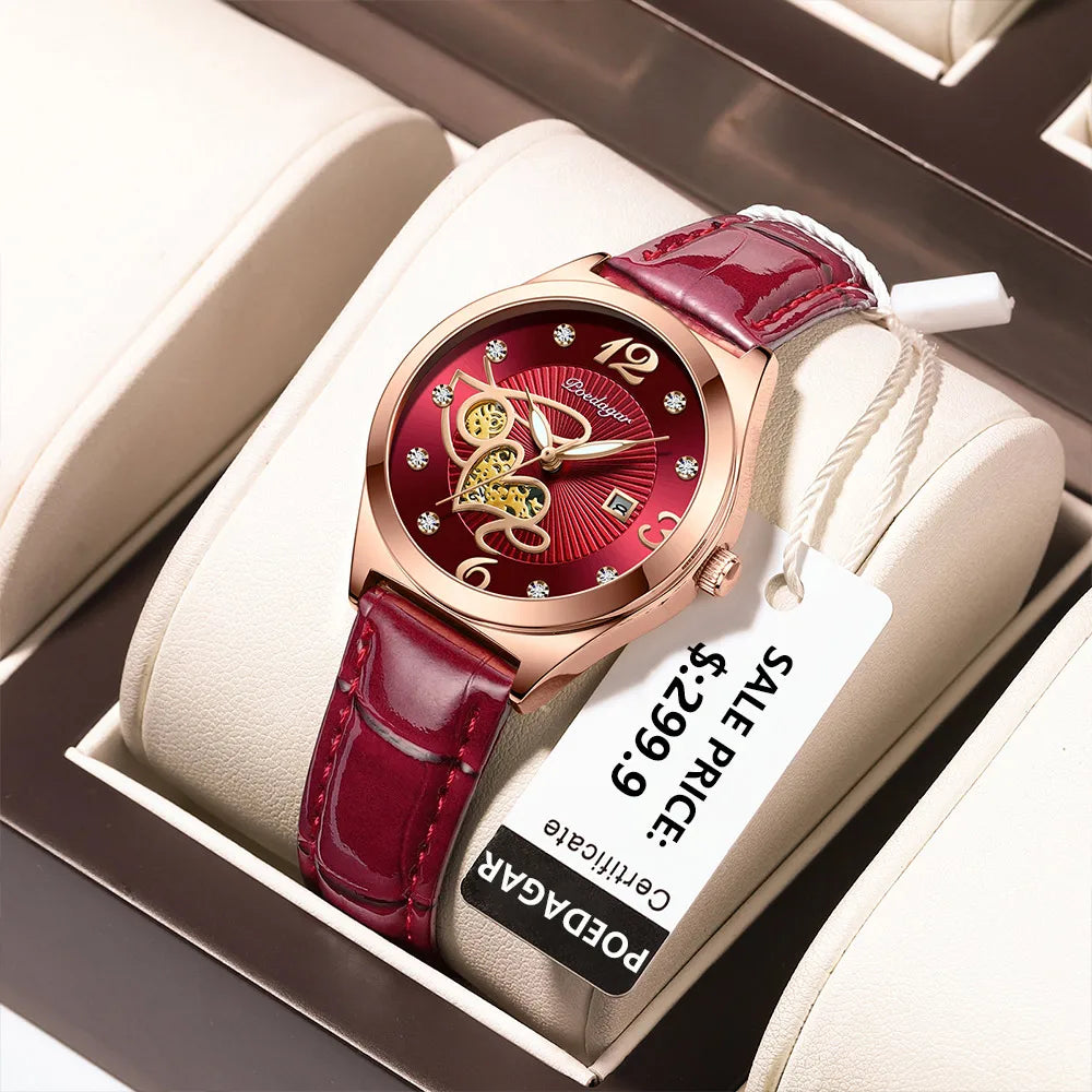 POEDAGAR Watch Female Luxury Elegant Casual Clock Waterproof Luminous Date Leather