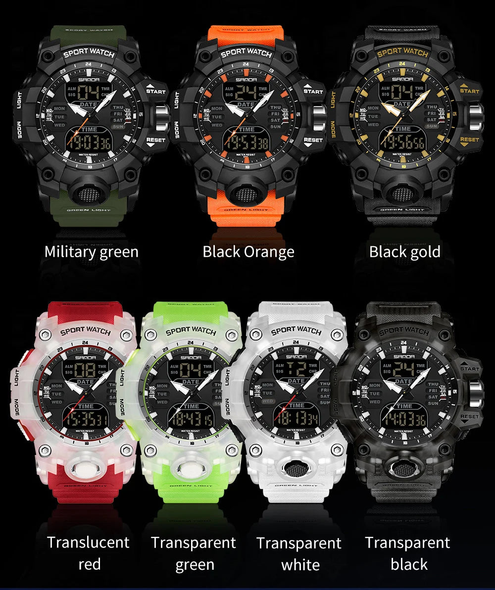 Dual Display Men Watches Waterproof Sports Watch Military Man Alarm Stopwatch Quartz Wristwatch Male Digital Clock