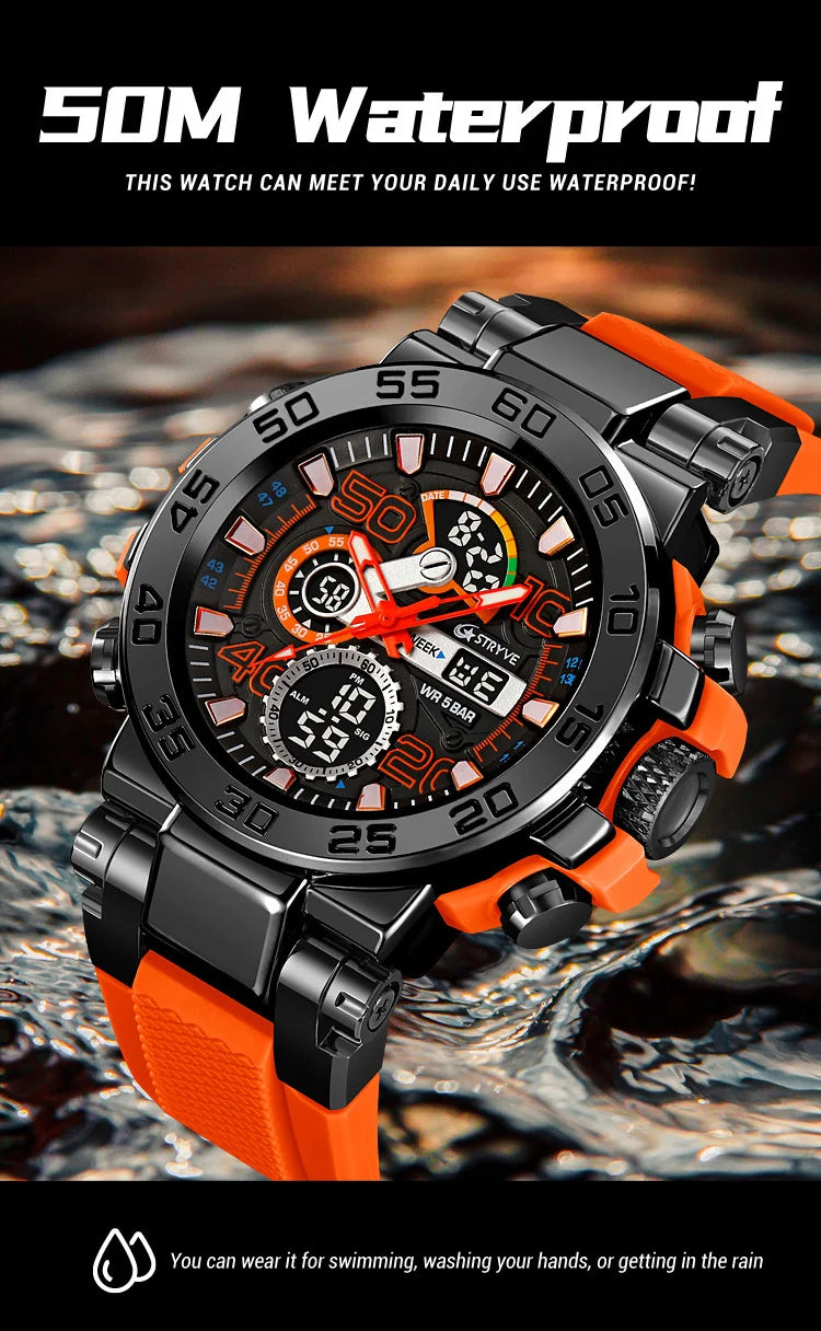 STRYVE Men watch Sport Waterproof Stopwatch Digital Analog Electronic