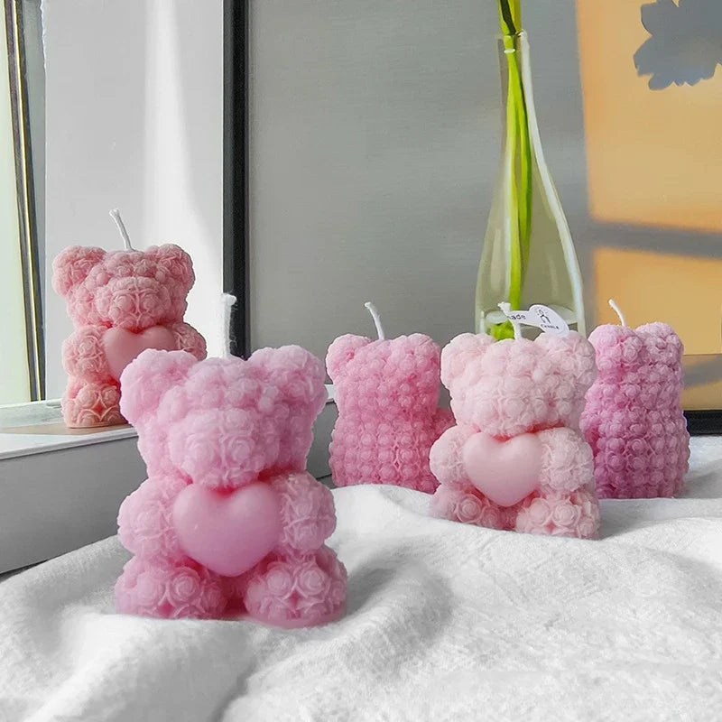 3D Rose Bear Aromatherapy Candles For Home Decoration Lovely Scented Candle Photography Props Festival Home Ornaments