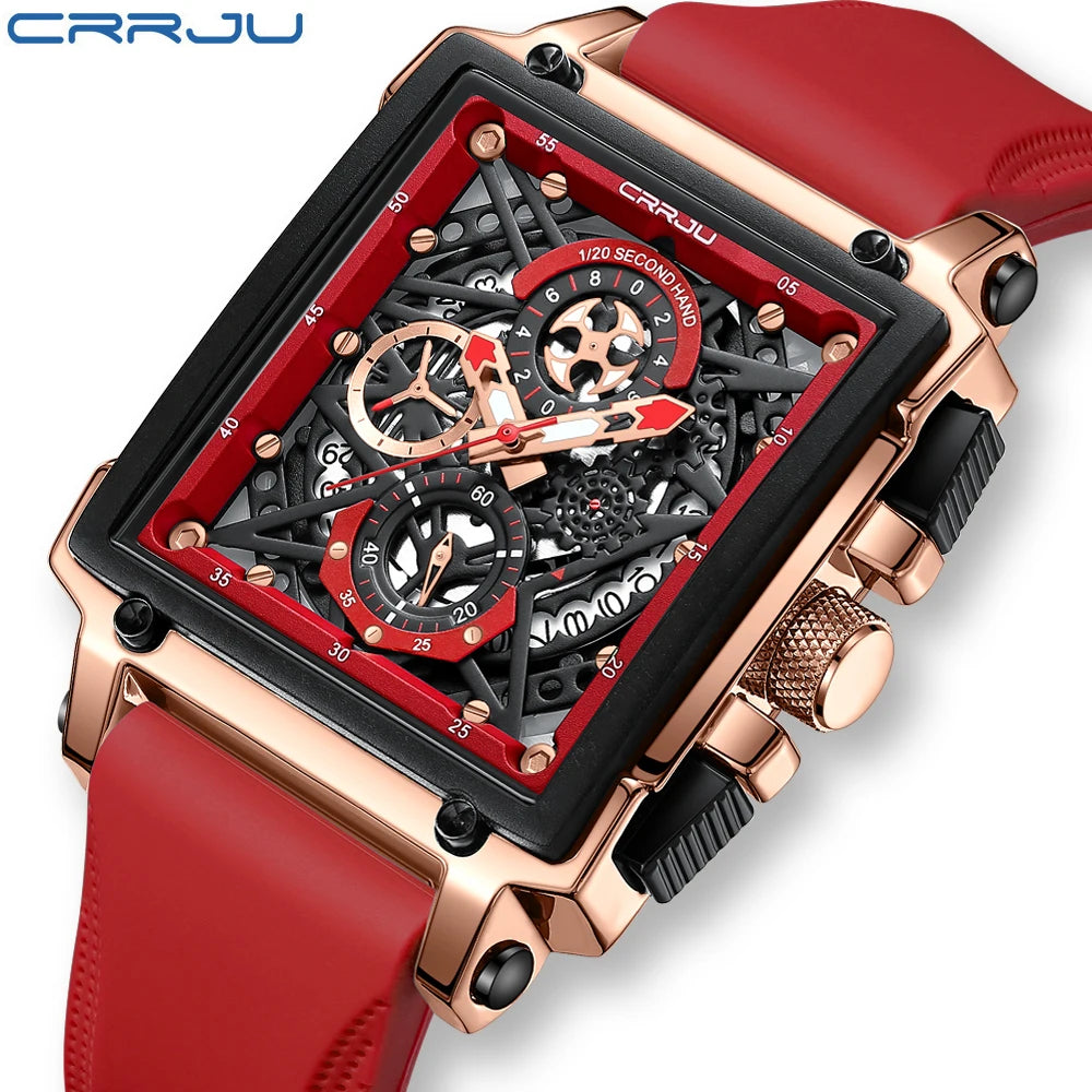 Fashion Sports Watches with Large Dial Unique Rectangular Hollow Design Quartz Wristwatches with Chronograph Auto Date