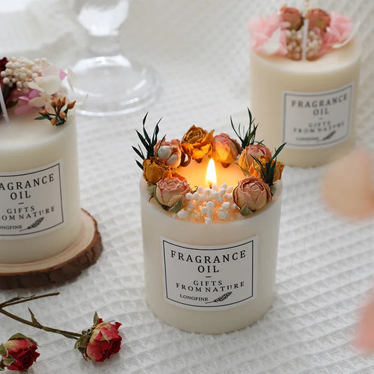 Beautiful Scentd Candles with Dried Flowers Nice Home Decor Romantic  Household Candles Pillar