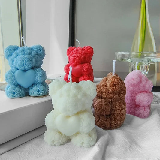 3D Rose Bear Aromatherapy Candles For Home Decoration Lovely Scented Candle Photography Props Festival Home Ornaments