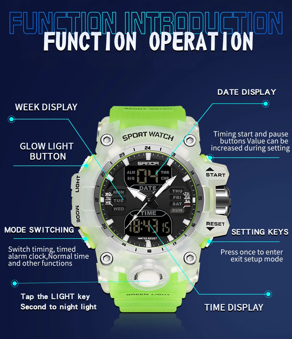 Dual Display Men Watches Waterproof Sports Watch Military Man Alarm Stopwatch Quartz Wristwatch Male Digital Clock