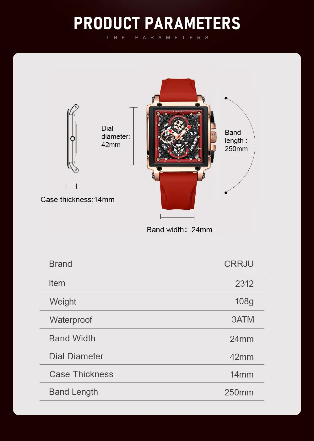 Fashion Sports Watches with Large Dial Unique Rectangular Hollow Design Quartz Wristwatches with Chronograph Auto Date