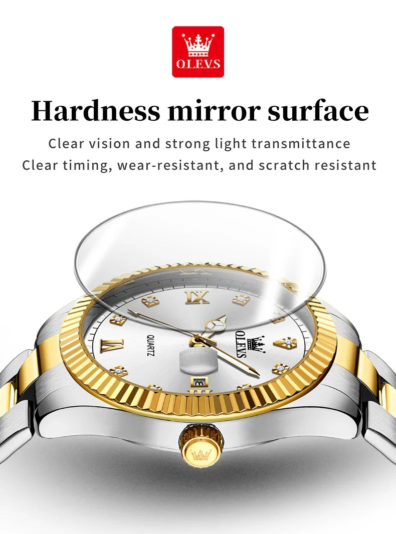 OLEVS 3623 Men's Waterproof Luminous Stainless steel Gold Watches Business Luxury Diamond Roman Scale