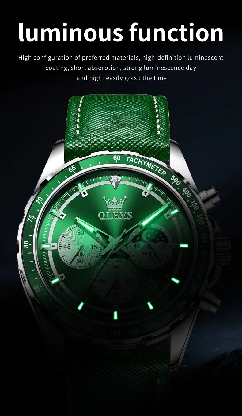 OLEVS Original Watch for Men Multifunction Chronograph Waterproof Moon Phase2024 NEW Wristwatch