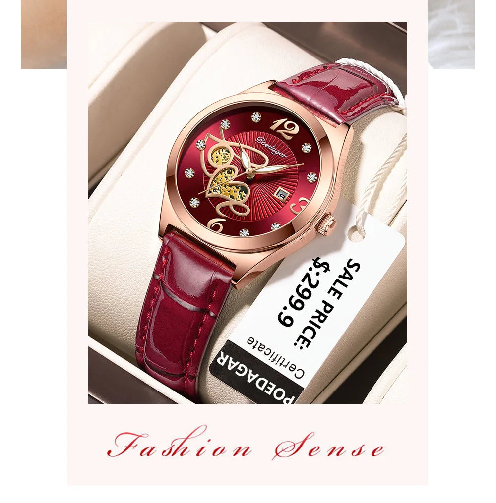 POEDAGAR Watch Female Luxury Elegant Casual Clock Waterproof Luminous Date Leather