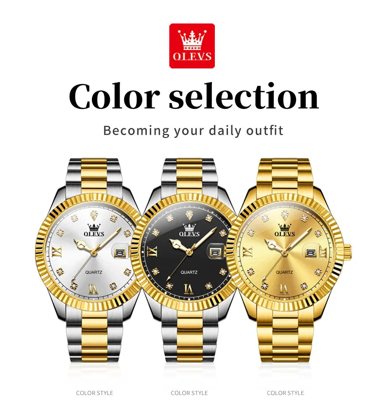 OLEVS 3623 Men's Waterproof Luminous Stainless steel Gold Watches Business Luxury Diamond Roman Scale