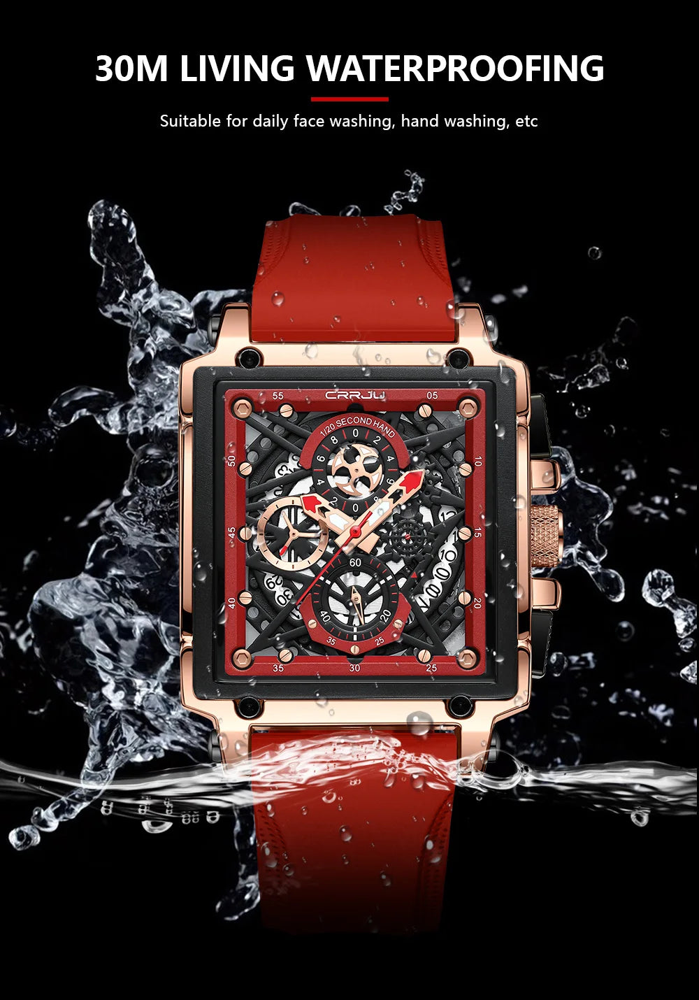 Fashion Sports Watches with Large Dial Unique Rectangular Hollow Design Quartz Wristwatches with Chronograph Auto Date