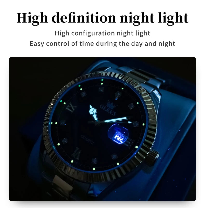 OLEVS 3623 Men's Waterproof Luminous Stainless steel Gold Watches Business Luxury Diamond Roman Scale