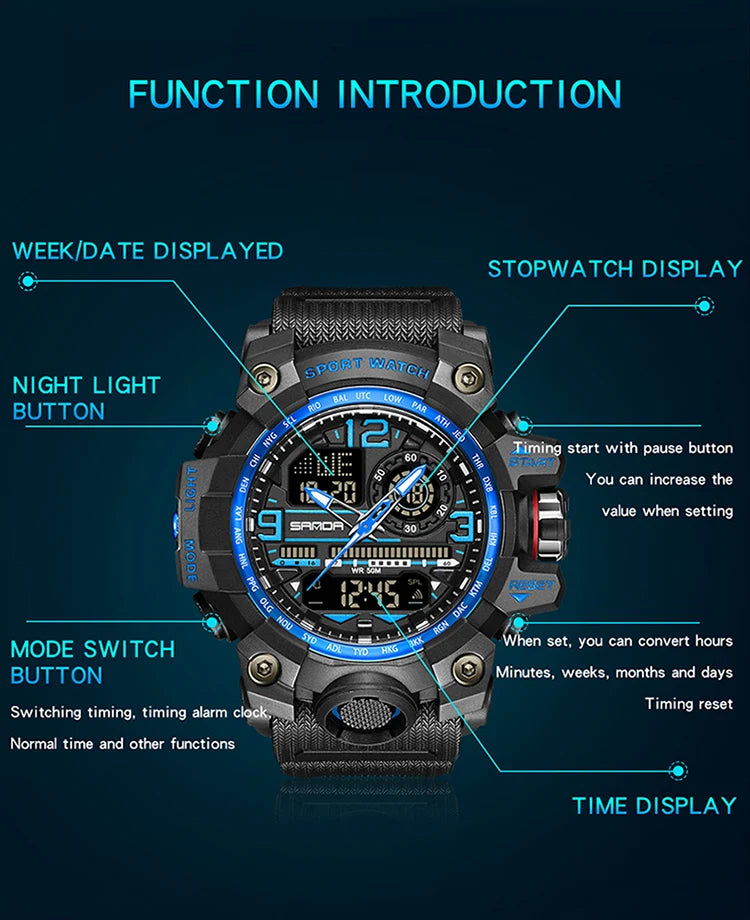 G Style New Men's Watches 50M Waterproof Shock Sports Military Quartz Watch For Male Digital Wristwatch 2024