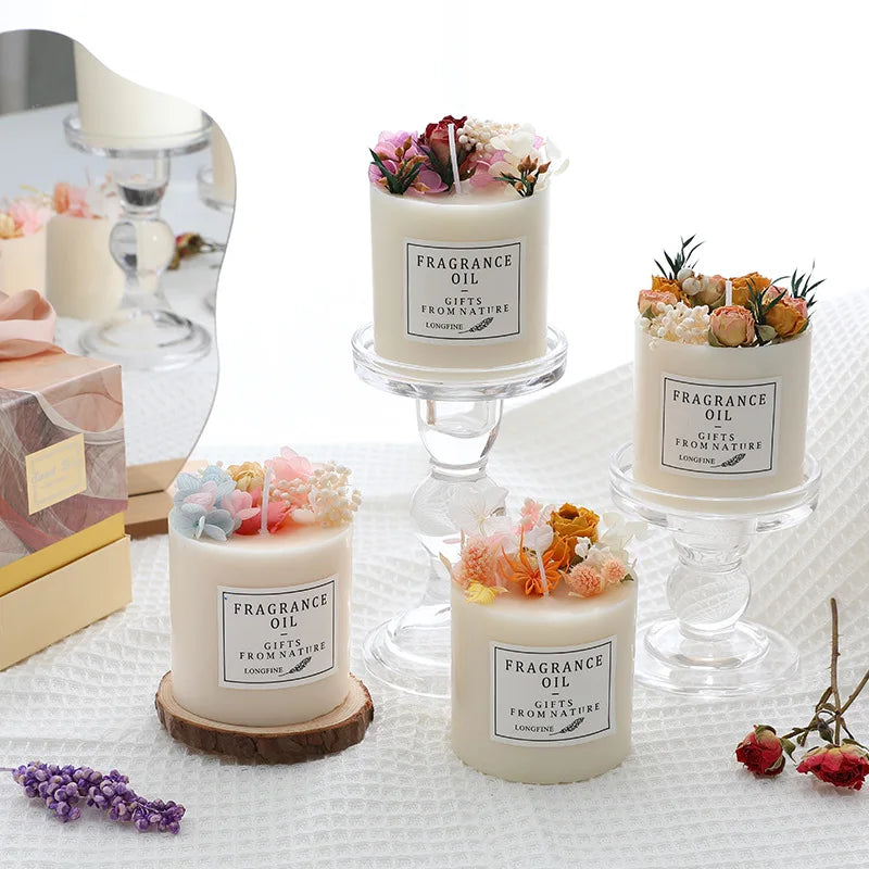 Beautiful Scentd Candles with Dried Flowers Nice Home Decor Romantic  Household Candles Pillar